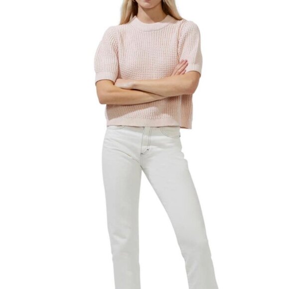 FRENCH CONNECTION NWT LUNA SHORT SLEEVE WAFFLE KNIT CAPRI BLUSH SWEATER. SIZE L - Picture 3 of 13